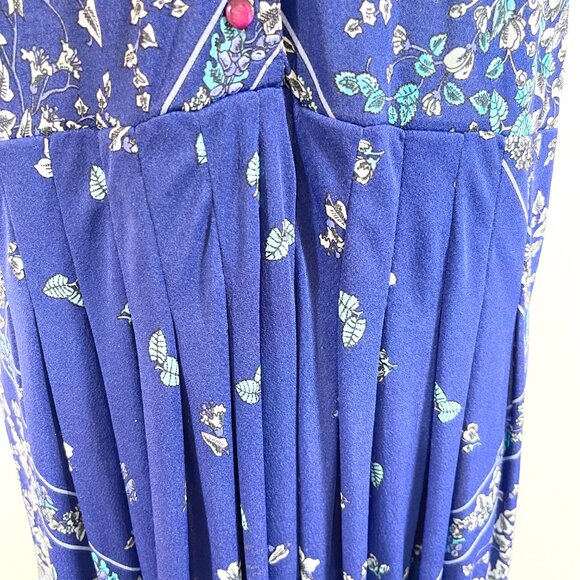 Vintage Italian Boho Floral Print Dress Blue Drop Waist Lightweight Size 4 - Picture 10 of 11